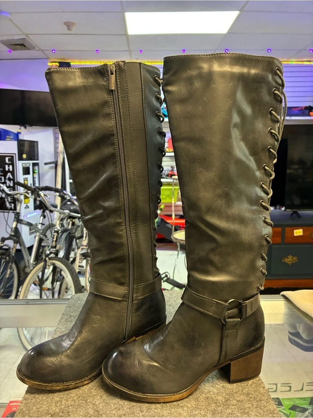 Vintage 93 Over-the-Knee Black Leather Boots with Side Zip
